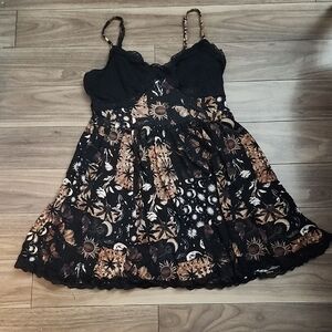🔥Cosmic Aura Black and Brown Sun and Moon Strap Babydoll Dress